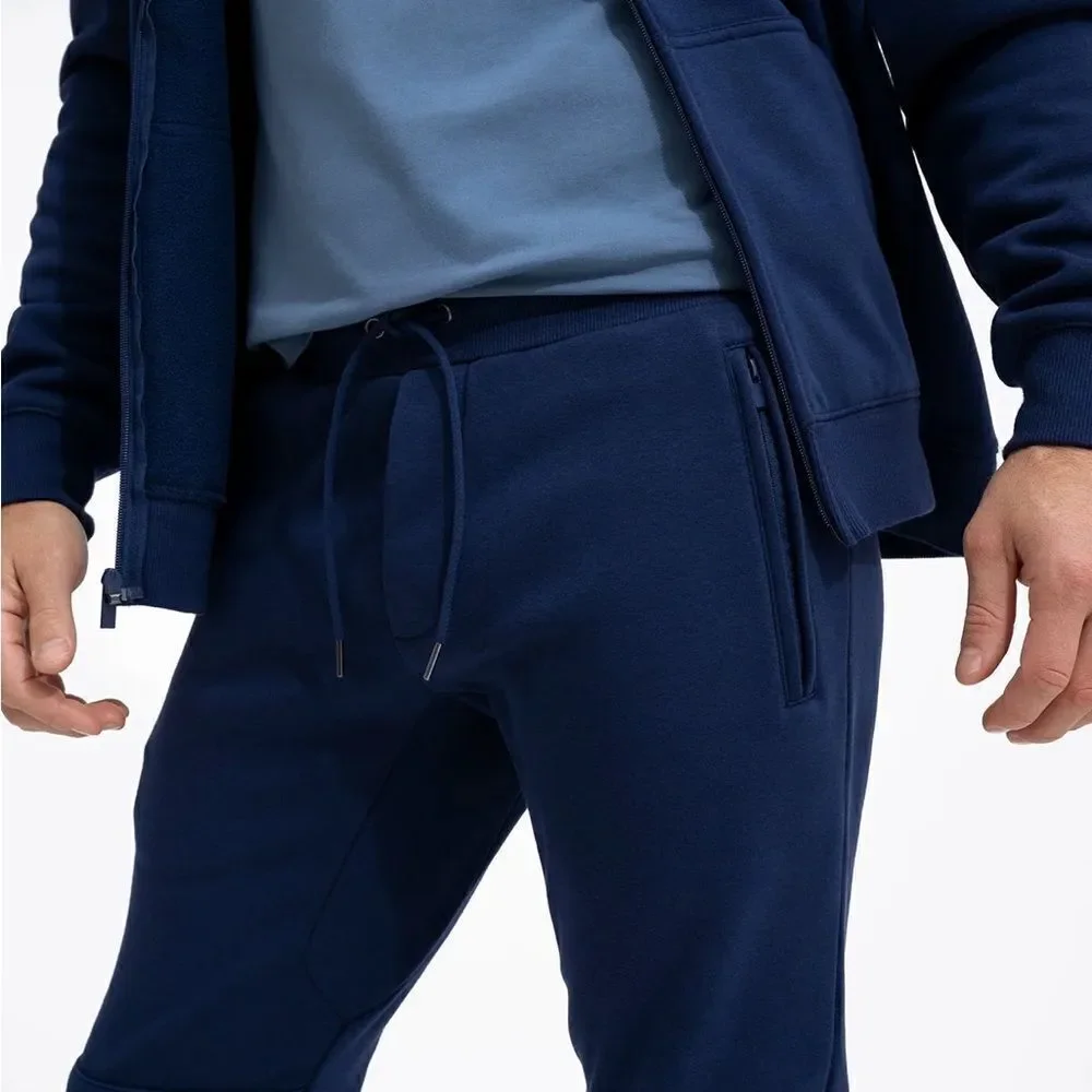 NEW Swet Tailor Mens Navy Blue Stretch Fleece Joggers
